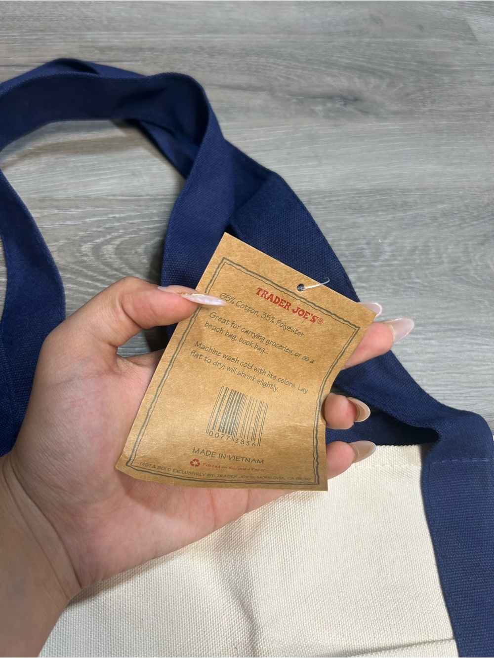 Trader Joe’s Canvas Tote Shopping Bag - LARGE CLASSIC NAVY BLUE - NEW with TAGS - Picture 4 of 8